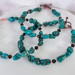 Hand Crafted Turquoise & Natural Black Spinel Bracelet With Copper Accents